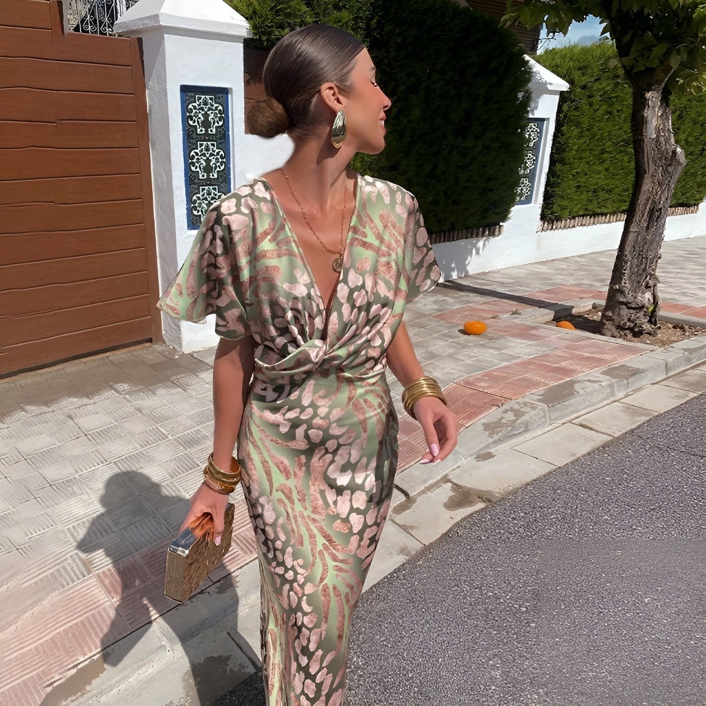 CAJSA - LONG DRESS WITH TWISTED V-NECK