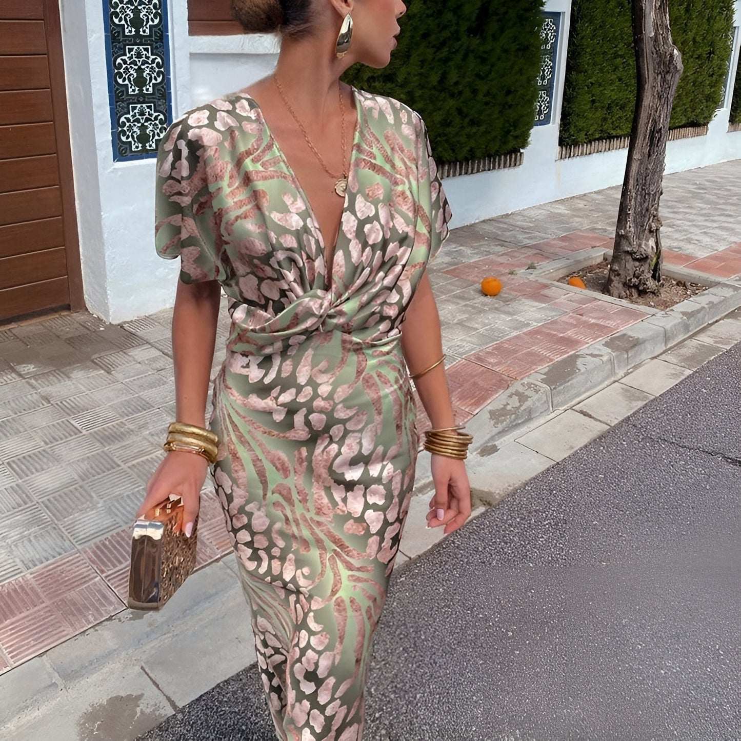 CAJSA - LONG DRESS WITH TWISTED V-NECK