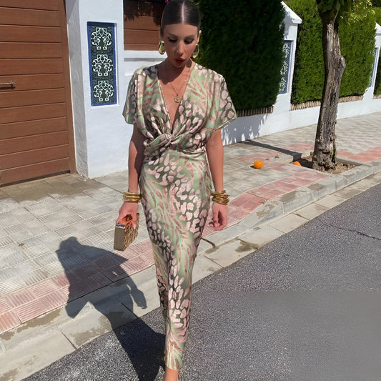 CAJSA - LONG DRESS WITH TWISTED V-NECK